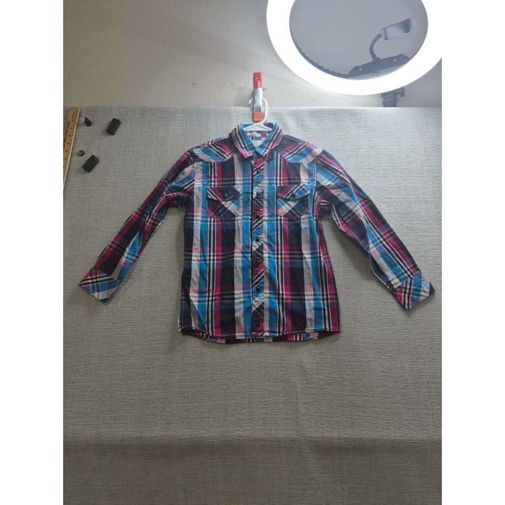 Ace of Diamond Shirt Boys 12 Multicolor Plaid Cotton Pearl Snap Collar Casual